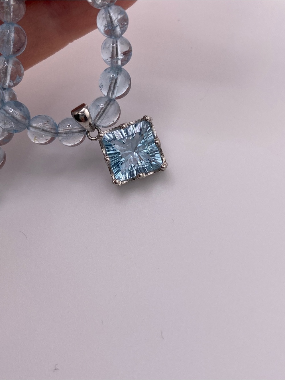 Light Blue Topaz Beaded Necklace - The Gem Studio - Picture 8 of 9
